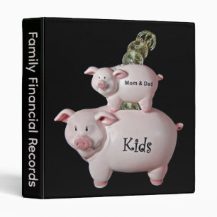 Pink Piggy Bank Family Savings 3 Ring Binder