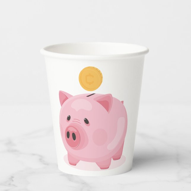 Pink Piggy Bank Paper Cups (Front)