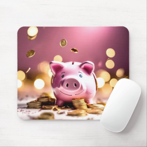Pink Piggy Bank With Coins Mouse Pad