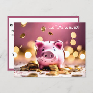 Pink Piggy Bank With Coins Postcard