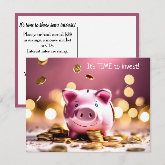 Pink Piggy Bank With Coins Postcard (Front/Back)