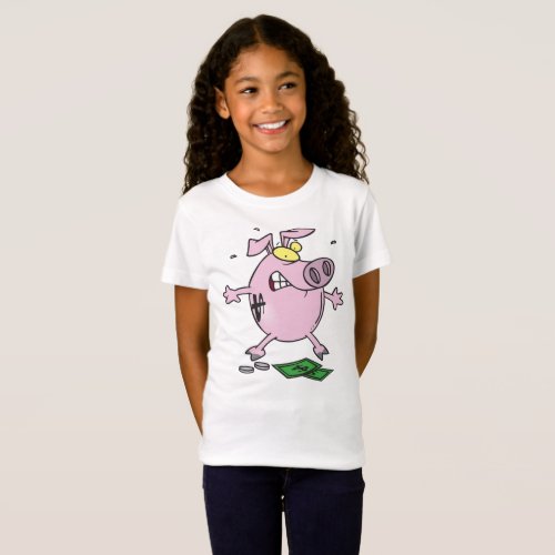 Pink Piggy Bank With Money Girls T_Shirt