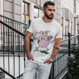 Pink Piggy Bank With Money Mens T-Shirt