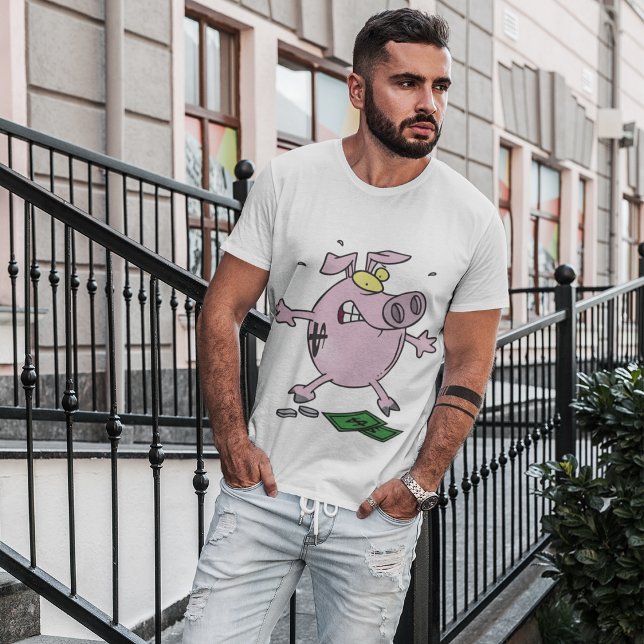 Pink Piggy Bank With Money Mens T-Shirt (Creator Uploaded)