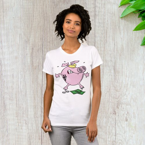 Pink Piggy Bank With Money Womens T_Shirt