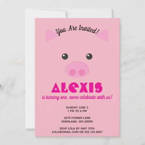 Pink Piggy Face Birthday Party Photo Invite