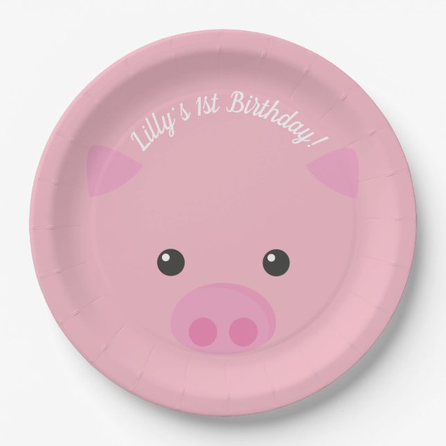 Pink Piggy Face Paper Plates (Front)
