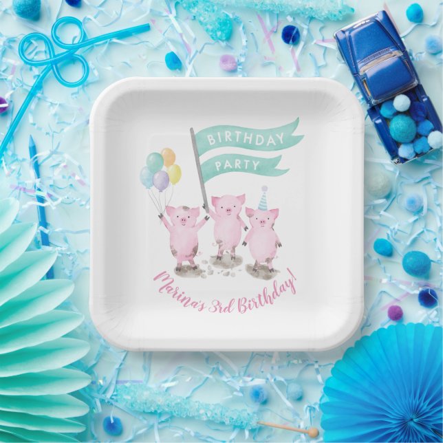 Pink Piggy Kids Birthday Paper Plates (Party)