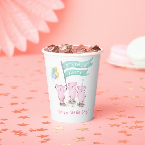 Pink Piggy Kids Birthday Party I Paper Cups