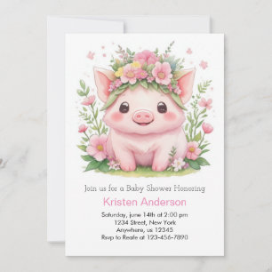 Pink Piggy Whimsical Farm Girl Baby Shower Invitation