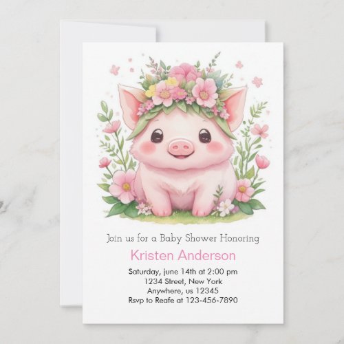 Pink Piggy Whimsical Farm Girl Baby Shower Invitation