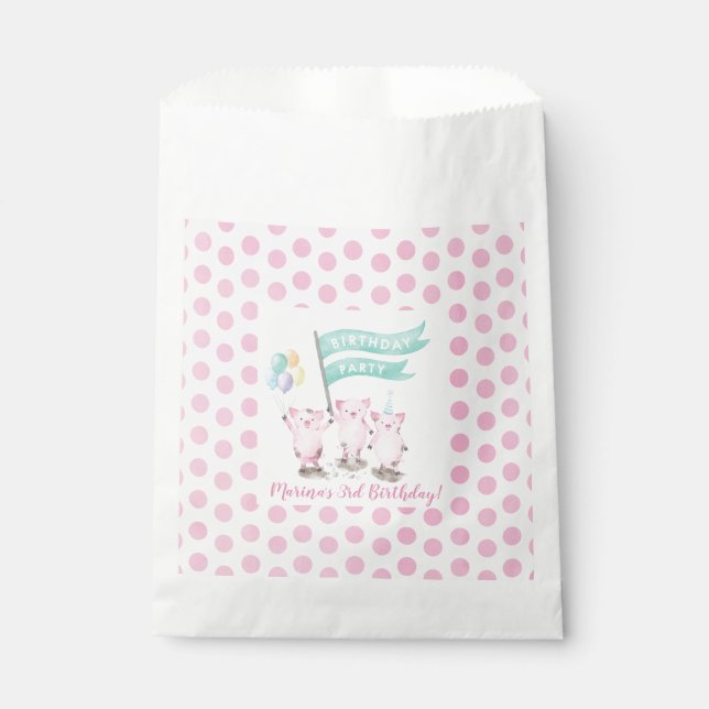 Pink Piggy's Kids Birthday Party Favor Bag (Front)