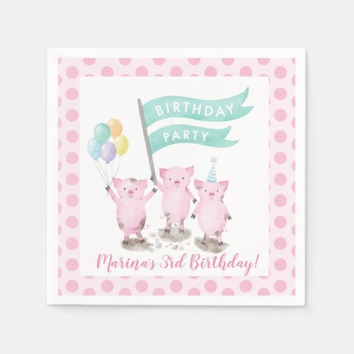 Pink Piggys Kids Birthday Party Napkins