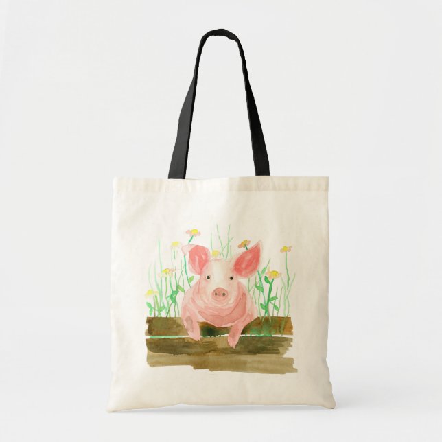 Pink Piglet Barnyard Farm Animal Pig Tote Bag (Front)