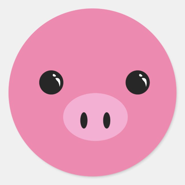 Pink Piglet Cute Animal Face Design Classic Round Sticker (Front)