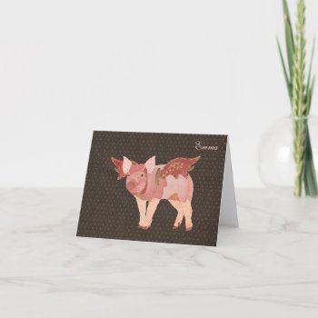 Pink Pigs Fly Polkadot Personalized Notecard by Greyszoo at Zazzle