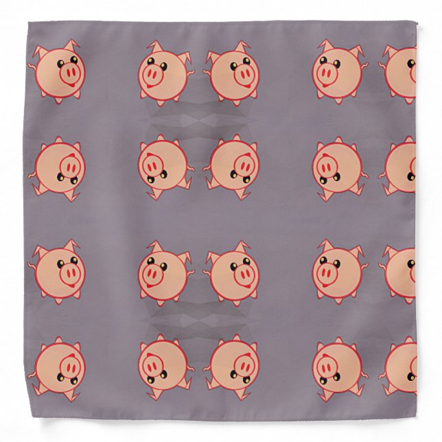 Pink pigs pattern on grey bandana (Front)