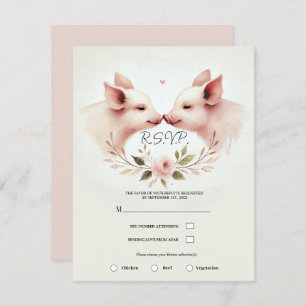 Pink Pigs Snout to Snout Floral Rustic RSVP Invitation