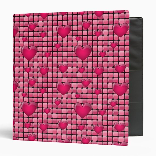 Pink Pile With Hearts 3 Ring Binder (Front/Inside)
