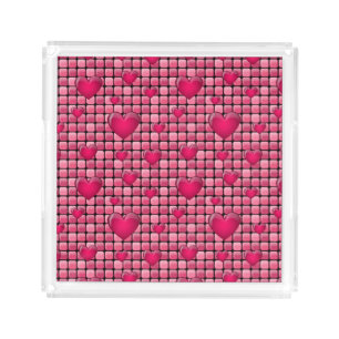 Pink Pile With Hearts Acrylic Tray