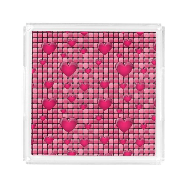 Pink Pile With Hearts Acrylic Tray (Front)