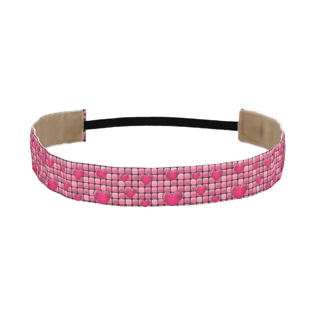 Pink Pile With Hearts Athletic Headband (Front)