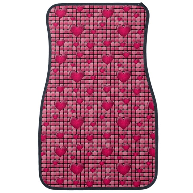 Pink Pile With Hearts Car Mat (Front)