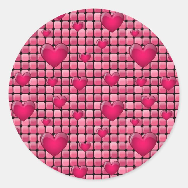 Pink Pile With Hearts Classic Round Sticker (Front)