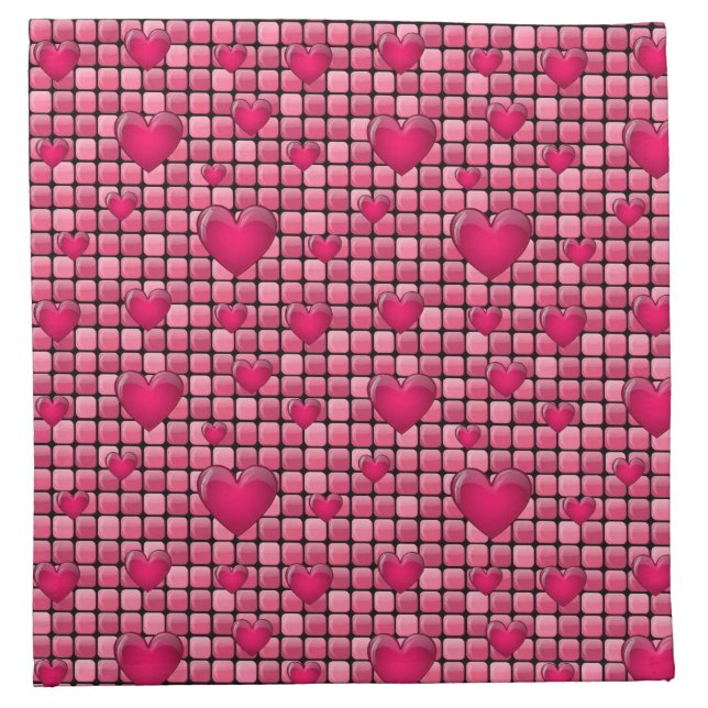 Pink Pile With Hearts Cloth Napkin (Front)
