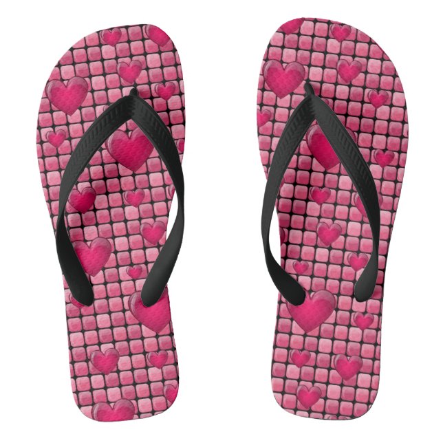 Pink Pile With Hearts Flip Flops (Footbed)
