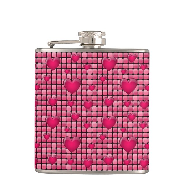 Pink Pile With Hearts Hip Flask (Front)
