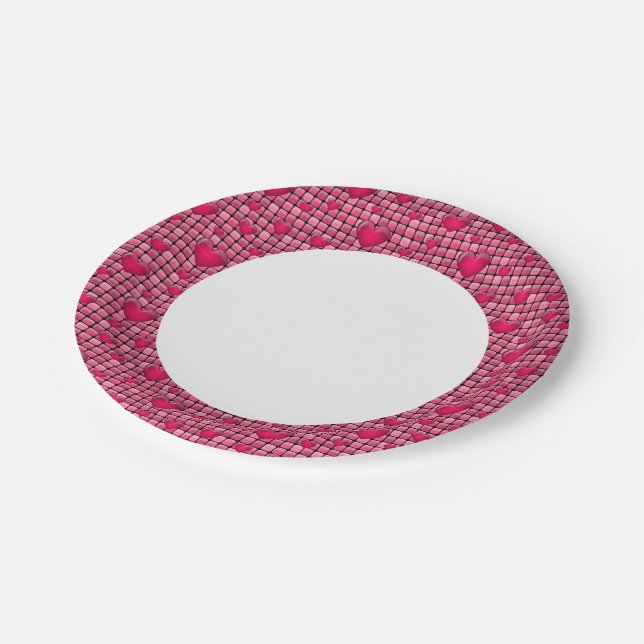 Pink Pile With Hearts Paper Plates (Angled)
