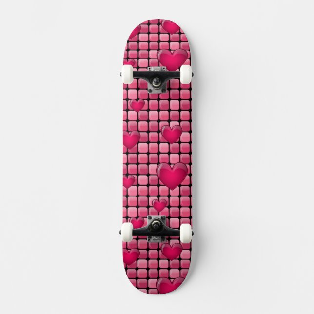 Pink Pile With Hearts Skateboard Deck (Front)