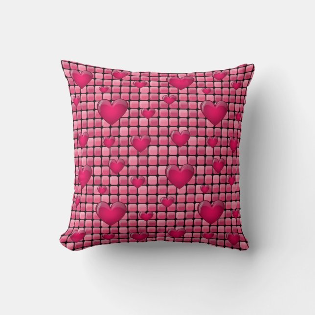 Pink Pile With Hearts Throw Pillow (Front)