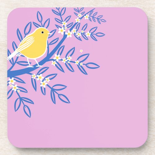 Pink Pillow with Beautiful Bird design Beverage Coaster