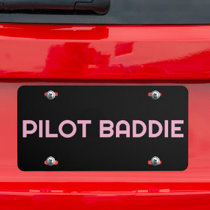 Pink Pilot Baddie Custom License Plate Woman Pilot