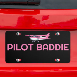 Pink Pilot Baddie Plane Custom License Plate Pilot