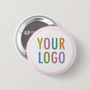 Pink Pin Back Button with Company Logo Round Badge