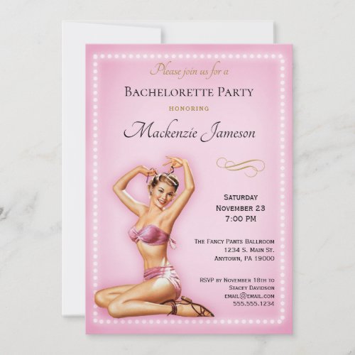 Pink Pin Up Bachelorette Party Invitation Retro
