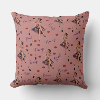 pink pin up girl pattern throw pillow