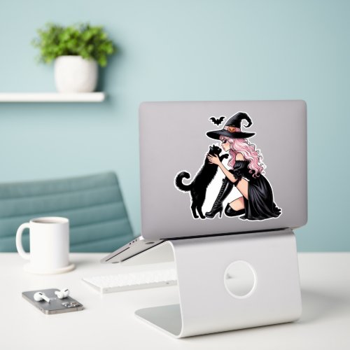 Pink Pin Up Witch Sticker