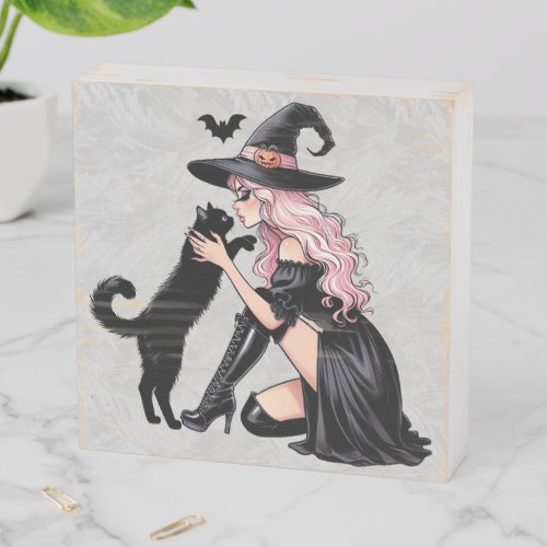Pink Pin Up Witch Wooden Box Sign
