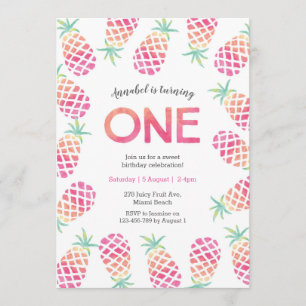 Pink pinapple tropical birthday Invitation