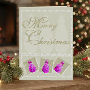 Pink Pine Cone Christmas Photo Folded Holiday Card