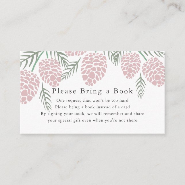 Pink Pine Cone White Baby Shower Book Request Enclosure Card (Front)