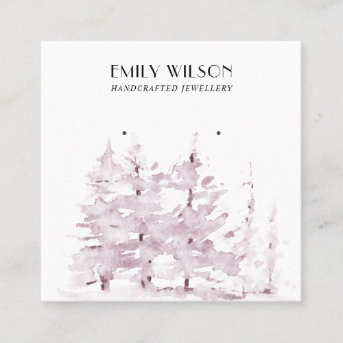 PINK PINE TREE WINTER FOREST STUD EARRING DISPLAY SQUARE BUSINESS CARD
