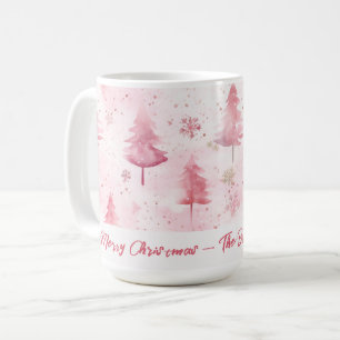 Pink Pine Trees Watercolor Christmas Coffee Mug
