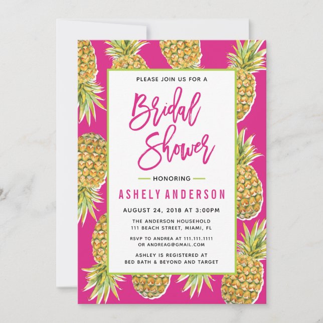 Pink Pineapple Bridal Shower Invitation (Front)