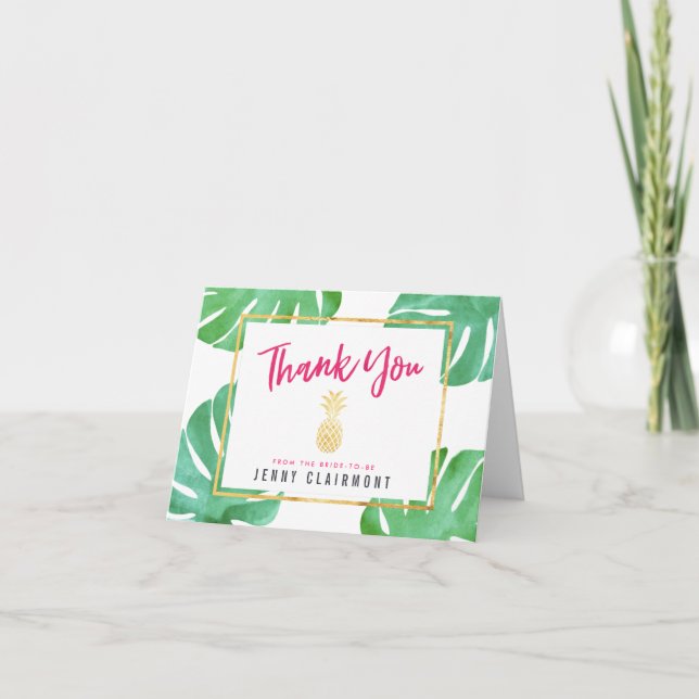 Pink Pineapple Bridal Shower Thank You Note Card (Front)