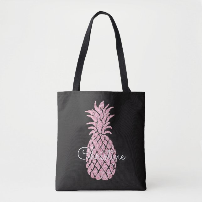 pink pineapple custom name tote bag (Front)